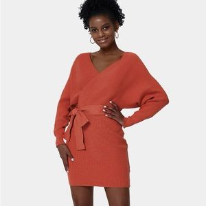 043H.- Everyday Deep V Neck Belted Mini Knitted Dress.